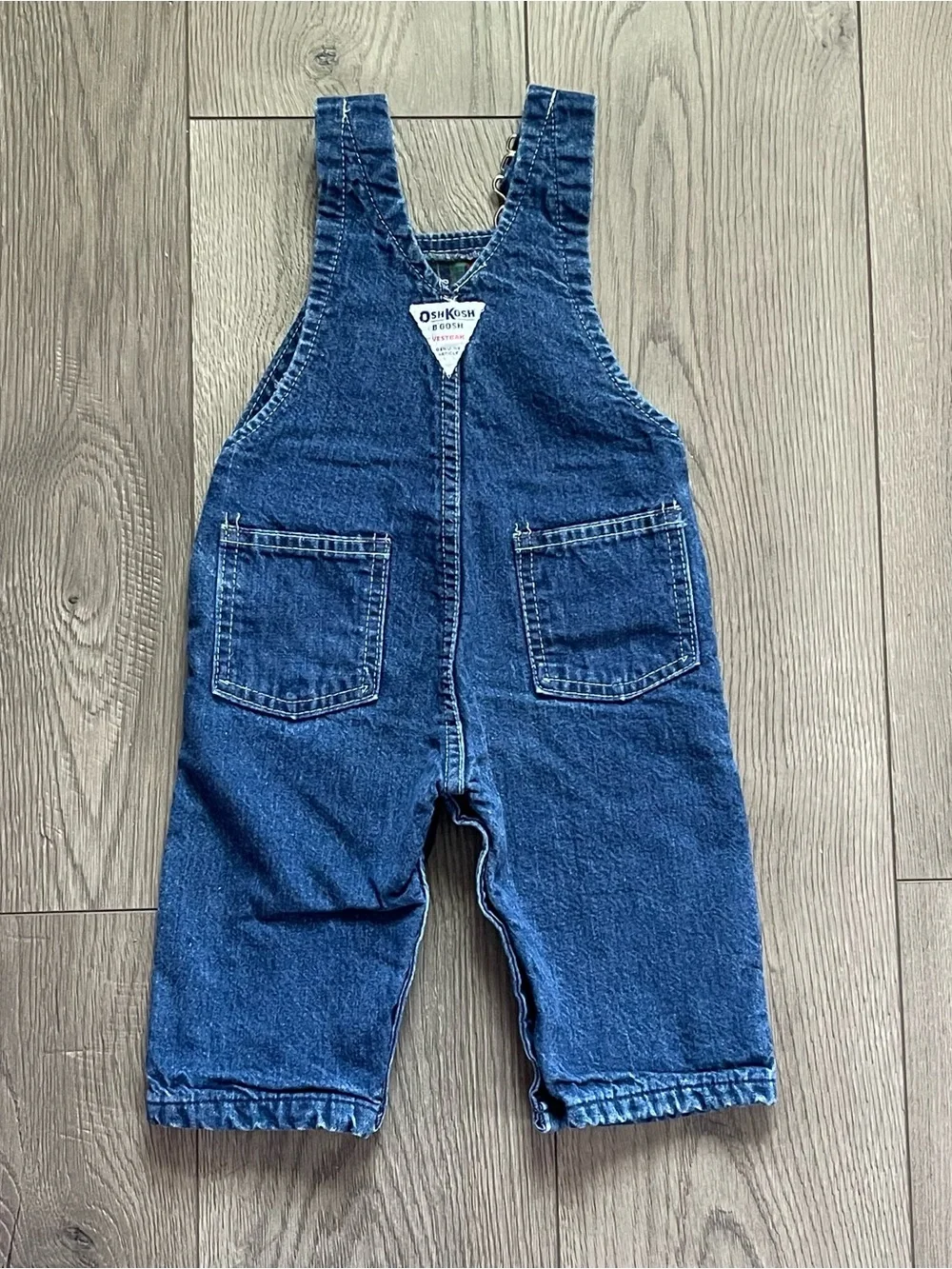 Vintage Oshkosh B’gosh Vestbak USA Plaid Flannel Lined 12m Baby Denim Overalls